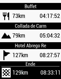 Streckenpunkteliste Garmin